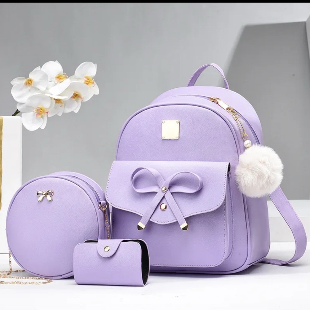 New Mini Backpack  Set 3pcs Lilac Bowknot Trendy & Fashion